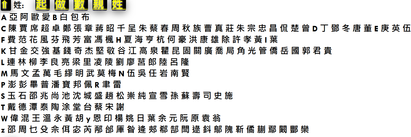 姓氏 LastNames etc...